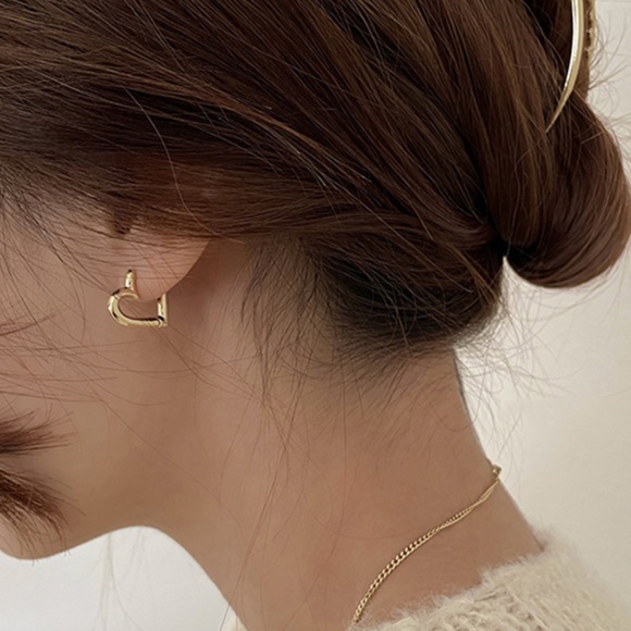 Sterling Silver Gold Heart Shaped Hoop Earrings - Picture 3 of 7